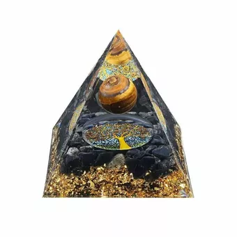 Orgonitová Pyramida Tygří Oko & Černý Obsidián Strom Života