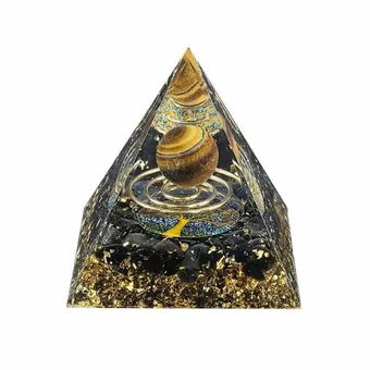 Orgonitová pyramida Tygří oko a černý obsidián Strom života & Spirála