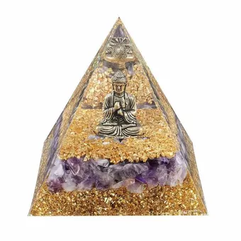Orgonit Pyramida Buddha + Ametyst 8cm