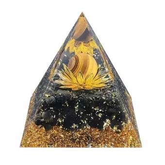 Orgonitová Pyramida Tygří Oko a Černý Obsidián Lotos 8cm