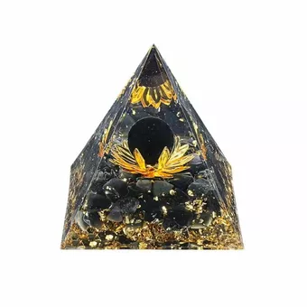 Orgonit Pyramida Černý Obsidián Lotos 8cm