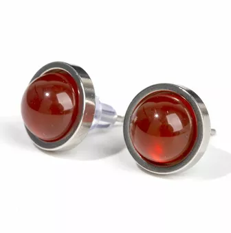 Kulaté náušnice z nerezové oceli Červený achát A pecka 10mm