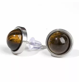 Kulaté náušnice z nerezové oceli Tygří oko A pecka 10mm