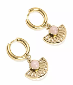 Pozlacené náušnice z nerezové oceli s aztéckým vzorem, růženín kvalita A, 33 mm