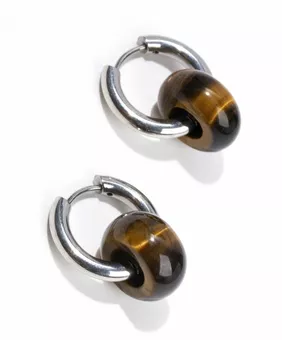 Stříbrné náušnice Hope z nerezové oceli s tygřím okem A 18mm