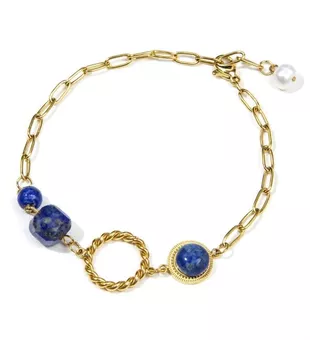 Náramek Lapis Lazuli A z pozlacené nerezové oceli 23cm