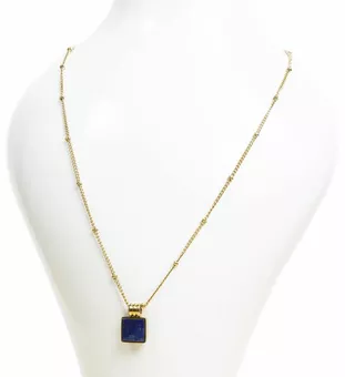 Náhrdelník Řetízek Nerezová Ocel Zlacený Přívěsek Čtverec Lapis Lazuli AA