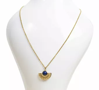 Náhrdelník z pozlacené nerezové oceli s přívěskem Aztécký vzor Lapis-Lazuli AA 6mm