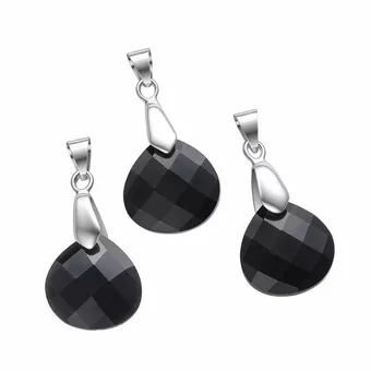 Plochý fasetovaný přívěsek slza Černý obsidián – Sada 3 Ks