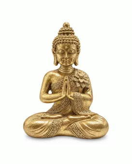 Zlatá soška Buddhy Namasté z pryskyřice 14 cm