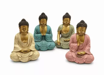 Sada 4 meditačních soch Buddhy z pryskyřice, barevné, 10 cm