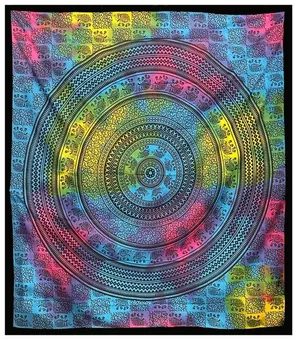 Mandala Slonová Přikrývka Růžovo-Žlutá Tyrkysová