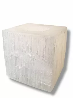 Svícen Krychle ze Surového Selenitu 7cm 0.7-1Kg