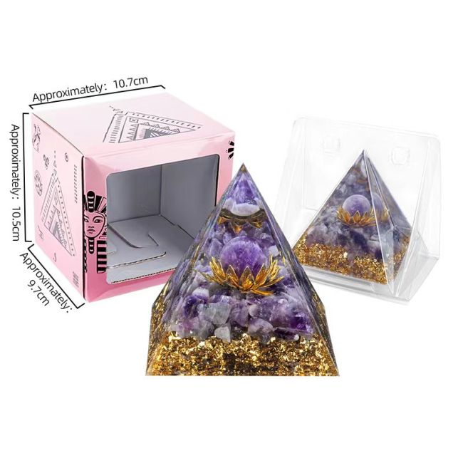 Orgonite Pyramide Amethyste Lotus 8cm chez Arabesk|cz