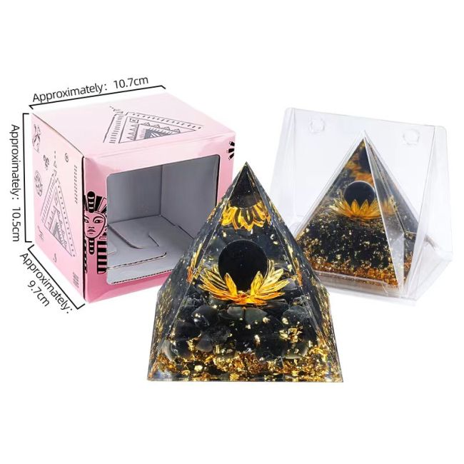 Orgonite PyramideObsidienne Noire Lotus 8cm chez Arabesk|cz