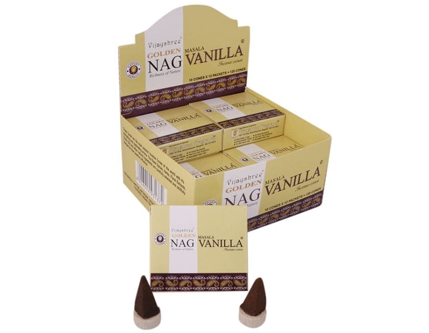 Encens Vijayshree Golden Nag Vanille en Cônes chez Arabesk