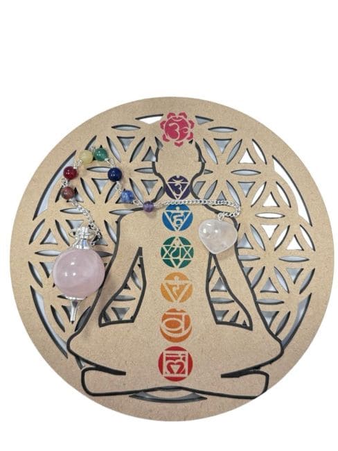 Plaque 7 chakras  en bois 15cm chez Arabesk|cz