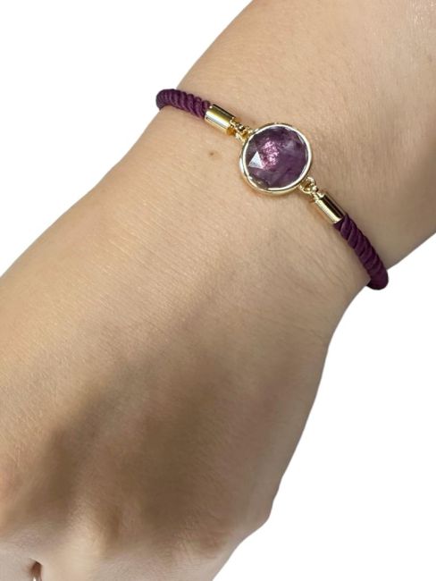 Bracelet Corde Laiton Amethyste Rond Facetté 12mm chez Arabesk|cz