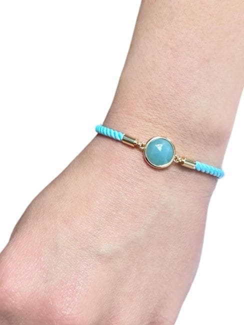 Bracelet Corde Laiton Amazonite Rond Facetté 12mm chez Arabesk|cz