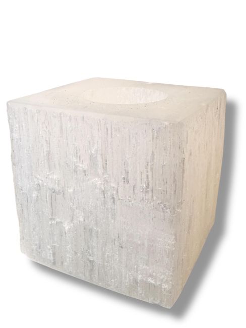 Bougeoir Cube en Sélénite Brut 7cm 0.7-1Kg chez Arabesk
