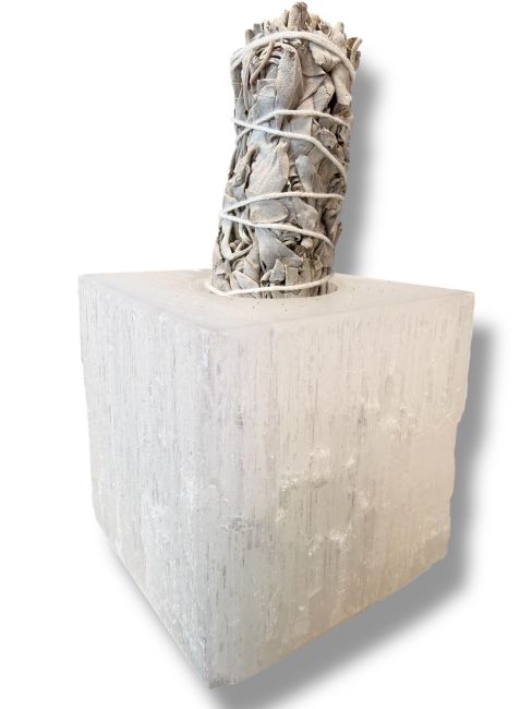 Bougeoir Cube en Sélénite Brut 7cm 0.7-1Kg chez Arabesk|cz